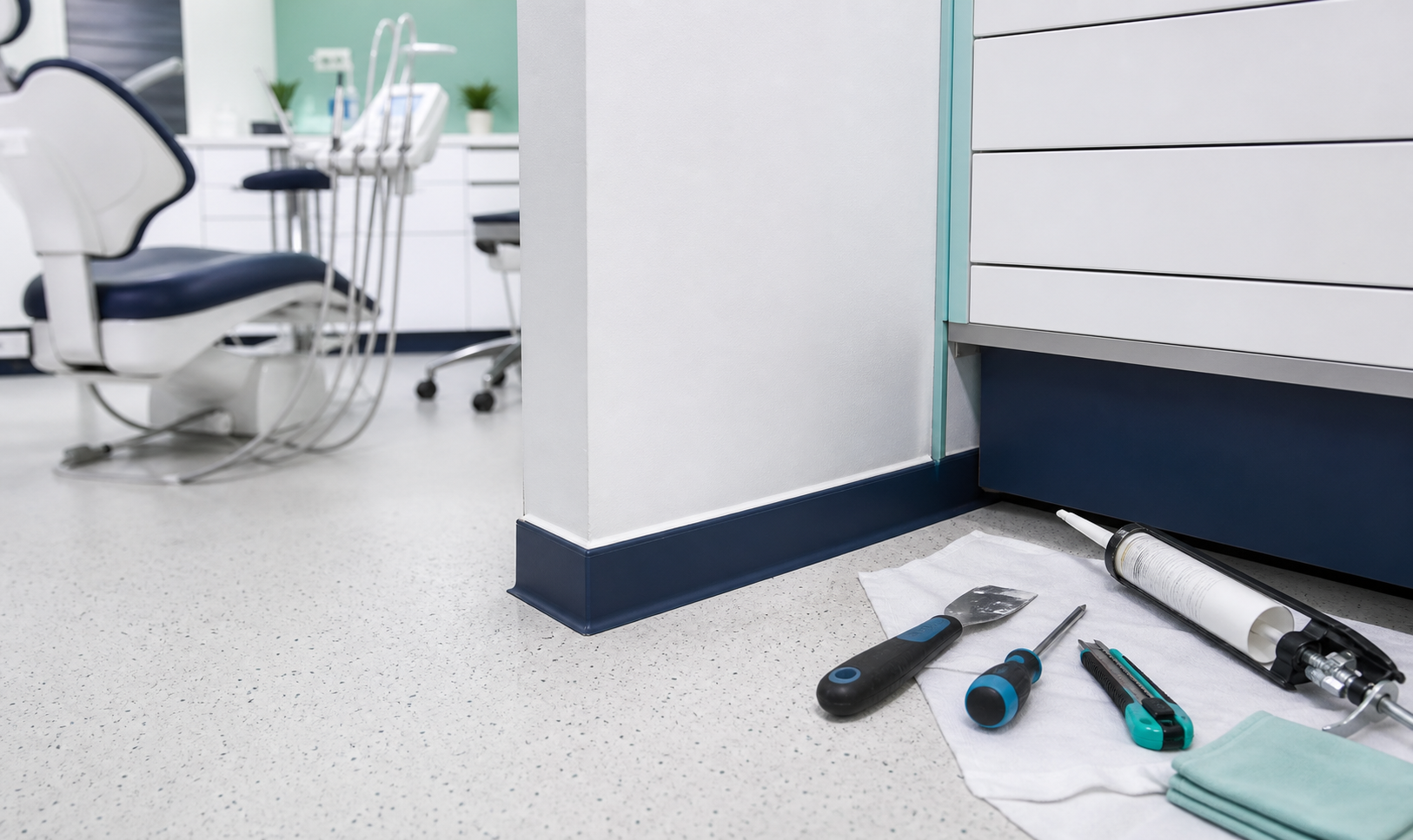 Representative visual of a small clinical-environment repair being made good.